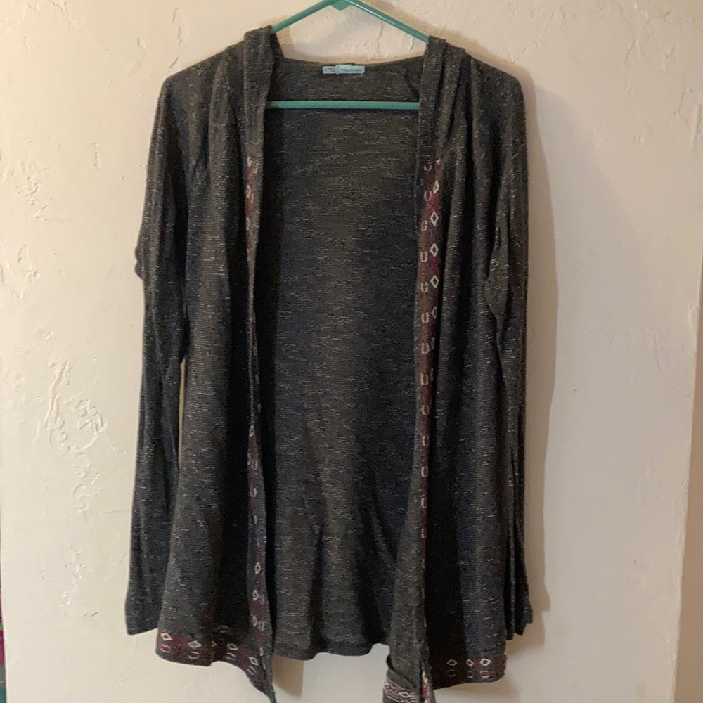Size small open, hooded cardigan with pretty detail